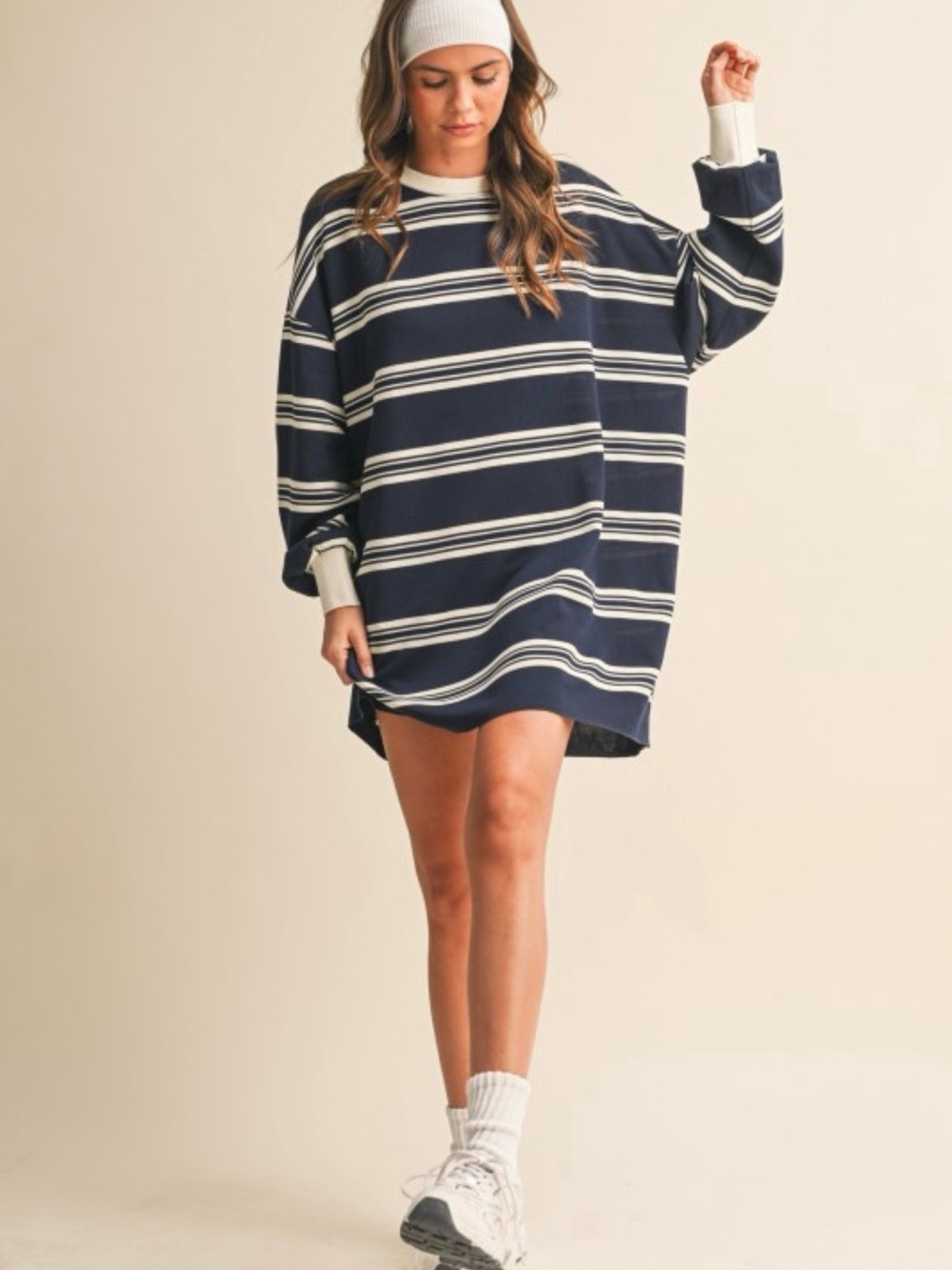 Striped Navy and Cream Oversized Sweatshirt Dress